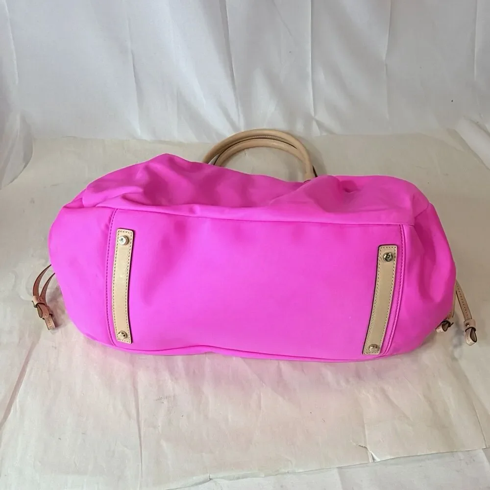 Kate Spade NY Classic Nylon Stevie Pink Beige Logo Diaper Bag Tote Travel EUC